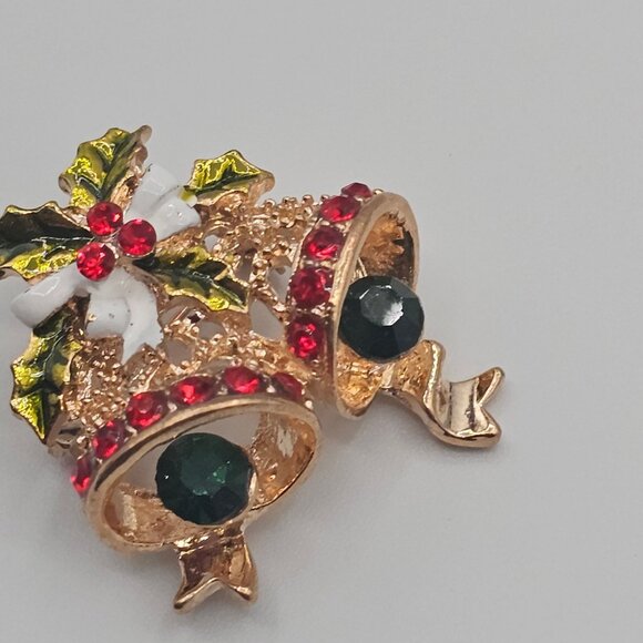 VTG 2PC Christmas Holiday Brooches Gold Silver Tone Colored Rhinestone Festive - Picture 3 of 14